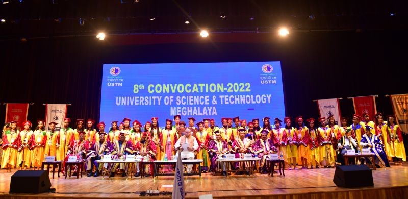 Awardees with Meghalaya Governor, Satya Pal Malik and other dignitaries during the Eighth Convocation of the University of Science and Technology Meghalaya held at the Central Auditorium of the University on September 20.